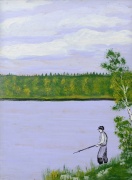 Степанов М. С. Рыбак. ДВП, масло. 17 х 22