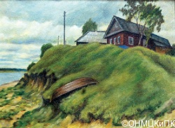 Баринов В. Ф. Домик над рекой. 1995. ДВП, масло. 36 х 47